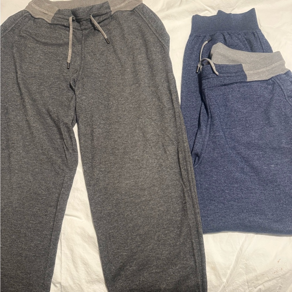 Loro Piana Gray Knit Drawstring Pants with Navy Trim.